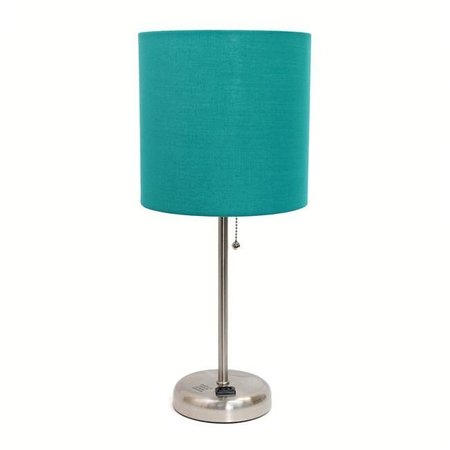 ALL THE RAGES Alltherages LT2024-TEL Lime Lights Stick Lamp with Outlet; Teal Fabric Shade LT2024-TEL